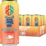 Gorilla Mind Energy Drink | Unmatched Energy · Amplified Focus | N-Acetyl-L-Tyrosine, Alpha-GPC, 200mg Caffeine, Uridine, Saffron | 0 Sugar Or Artificial Colors | 16oz, 12-Pack (Tropic Storm)