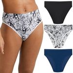 Maidenform Women's Hi-Cut Underwear, Barely There Invisible Look High-Waisted Panty, 3-Pack, Black/Marker Floral/Navy, Large