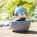 Primrose 15cm Stainless Steel Eclipse Sphere Water Fountain with LED Lights Reflective Metallic Ball Self Contained Fountain