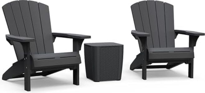 Keter Gartenlounge-Set - 2X Troy Adirondack Gartenstuhl mit Luzon Beistelltisch, Wetterfest, Holzoptik, Graphit, 85x80x96,5cm