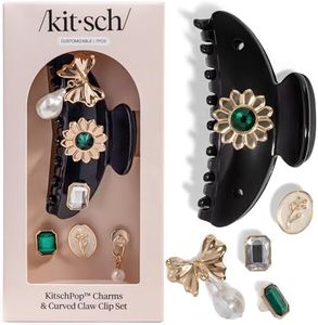 KitschPop ™ Hair Clips For Women with Charm Sets -Customizable Curved Claw Clip With Interchangeable Collectible Cute Charms | Ideal Gifts For Women -Vintage Black, 7pcs Set