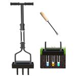 Kedoxi Manual Lawn Aerator 3 Core, Hollow Tine Aerator Coring Tool with Core Collection Box, Plug Aeration 38In, Heavy Duty Plug Core Aeration Tool for Lawns Garden Compacted Soils and Lawns Yard