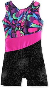 Leotards Girls Gymnastics with Shorts Girls Gymnastics Leotards for Girls Apparel Size 5 6 Sparkle Flowers Sleeveless Biketards Hotpink Black (Assorted Colors, 5-6 Years)