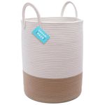 OrganiHaus XXL Cotton Rope Woven Laundry Basket, Laundry Hamper Basket for Blankets, Nursery Hamper Basket, Baby Laundry Basket White, Large Basket for Scandinavian Home Decor 38x45cm, Honey