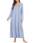 Ekouaer Women's Long Sleeve Nightgown Long Sleepshirts Henley Sleep Dress Full Length Sleepwear S-4XL