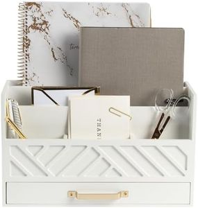 BLU MONACO | White Wooden Mail Organizer with Drawer & Gold Handle | Mail Sorter Organizer Countertop | Tabletop Organizer with Drawers & Outgoing Mail Holder