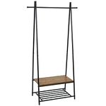 Mondeer Vintage Industrial Coat Rack Clothes Stand,Coat and Shoe Stand with Storage Shelf for Shoes,Hallway Matt Metal Frame Shoe Rack with Clothes Rack, Brown, 64x41x162cm