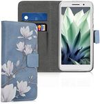 kwmobile Wallet Case Compatible with Alcatel 1 (5.0") Case for Phone - Magnolias Taupe/White/Blue Grey