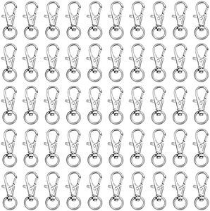 BELLE VOUS Mini Cierre de Langosta Giratorio Metal Plateados (Pack de 50) Mosquetones Pequeños 33 mm de Largo – Ganchos Premium para Lanyard, Aros, Cremalleras, Manualidades, Llaveros, Joyas, Cadenas