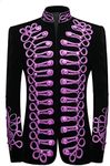 PYJTRL Mens Stylish Court Prince Black Velvet Gold Embroidery Blazer Suit Jacket (Purple, M)