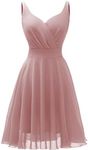 Dressever Summer Cocktail Dress V-Neck Adjustable Spaghetti Strap Chiffon Sundress Blush Pink XL