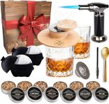 Whiskey Smoker Kit - Cocktail Smoker Kit with Torch, Wood Box, 2 Whiskey Glasses, 2 Ice Ball Makers, 6 Flavors Wood Chips - Old Fashioned Smoker Kit - Drink Smoker Infuser Kit - Fumoir a Whisky