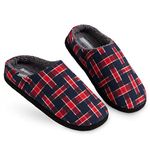 DUNLOP Mens Slippers, Comfy Memory Foam Slippers For Men, Warm Faux Sheepskin Slippers Mens, Indoor Outdoor Anti Slip House Shoes, Gifts For Men Teenage Boys (Navy/Burgundy, numeric_10)