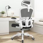 FelixKing Office Chair Ergonomic Desk Chair with Headrest, High Back Computer Chair with Adjustable Lumbar Support and Wheels,Executive Swivel Comfy Chair with flip-up Armrests for Home Office(White)