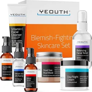 YEOUTH Skin Care Set: Vitamin C Face Wash, Toner, Vitamin C & Retinol Serum, Face Cream, Peel & Mask 7- Piece Skincare Gift Set for Teens, Women & Men