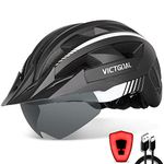 Victgoal Bike Helmet with USB Rechargeable LED Light Removable Magnetic Goggles Visor Breathable MTB Mountain Bicycle Helmet for Unisex Men Women Adjustable Cycle Helmets (L: 57-61 cm, Black White)