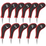 Craftsman Golf 11pcs/Set Meshy Golf Club Iron Head Covers Headcover with No. on Both Sides Suitable for Right and Left Handed Golfer Zipper Closure (Black & Red)