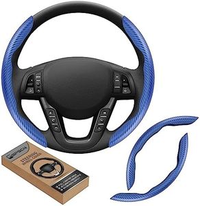 GSPSCN Universal Car Carbon Fiber Steering Wheel Cover Anti-Skid,Butterfly Steering Wheel Cover,Non-Slip Segmented Steering Wheel Protector,Fit for 99% Cars,Car Interior Accessories (Blue)