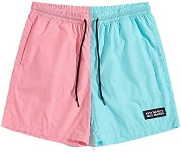 Floerns Men's Casual Drawstring Waist Striped Print Gym Workout Track Shorts Blue Pink XXL