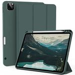 ZOYU Case for iPad Pro 12.9 Inch 6th Generation 2022 / 5th Gen 2021 / 4th Gen 2020, Trifold Smart Cover with Pencil Holder, Soft TPU Back [Support 2nd Gen Pencil Charging], Auto Sleep/Wake, Dark Green