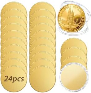 24PCS Alloy Blank Challenge Coins 40mm Laser Engravable Threaded Edge with Acrylic Protection Box for DIY Crafts and Commemorative Collection (Gold-Plated)