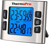 ThermoPro TM02 Digital Kitchen Timer with Dual Countdown Stop Watches Timer/Magnetic Timer Clock with Adjustable Loud Alarm and Backlight LCD Big Digits/ 24 Hour Digital Timer for Kids Teachers