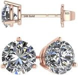 Central Diamond Center 14K Gold Post & Sterling Silver Zirconia 3 Prong Martini Stud Earrings - Rose Gold Plated 8.00mm 4.00cttw