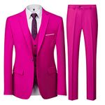 UNINUKOO Men Suits Slim Fit 3 Piece 1 Button Wedding Formal Business Tuxedo Suit Jacket Pants Vest Set, Pink, Small
