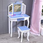 Nromant Kids Girls Vanity Set with Stool, Makeup Dressing Play Table Set with Two 180 Folding Mirror