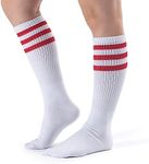 ONUPGO Knee High Tube Socks Classic Striped Tube Socks Over-the-Calf Retro Tube Socks for Men and Women, Red/White/Red, 00