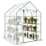 Outopee Walk In Compact Greenhouse, PE Plant Green House with 3 Tiers 8 Shelves, Zipper Rolling Door, Portable Outdoor Plant House for Garden Growing Plants, 143x143x195cm (White)