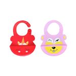 THE LITTLE LOOKERS Silicone Feeding Bib with Adjustable Strap, Waterproof, Easy to Wash, Stain Proof | BPA Free/Soft Material Bibs with Tray/Food Catcher (Red & Pink, Pack of 2)