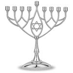 Traditional Classic Geometric Hanukkah Menorah 9" Silver Plated Chanukah Candle Minorah Fits Standard Hanukah Candles by Zion Judaica