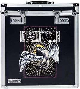 Vaultz Vinyl Record Storage Box - Locking 50 Album Holder & Organizer - Great Alternative to Flimsy LP Crate - 14.4 x 13.4 x 9.6 Inches - Led Zeppelin Album Design