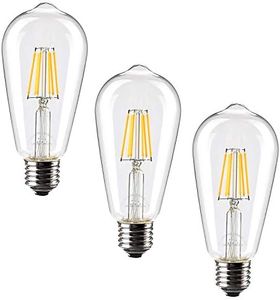 Leadleds Vintage LED Filament Bulb 60 Watt Equivalent, 6W LED Edison Bulb Clear Glass, E27 Medium Base, 2700k Warm White Non Dimmable, 3-Pack