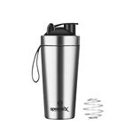 SPEEDEX Stainless Steel Protein Gym Shaker Bottle for Men and Women Pre-Post Workout with Handle String and Blender Ball | Water Bottle | Leakproof with Knob (750ml | Matt |)