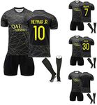 PSG Jersey Kids Paris Jersey | 2023 New Football Jersey Kit for Kids Adults Football Training Jerseys | #7 10 30 Messi Mbappe Neymar Jersey | Jersey Tops + Shorts +Socks(Ab,10-11 Years)