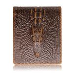 HRS Genuine Crocodiile Alligator Ultra Slim Bifold Front Pocket Leather Wallets For Men With Card Holders Personalities,Brown