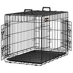 FEANDREA Dog Crate, Foldable, 77.5 cm Long, 2 Doors, M, Black PPD30H