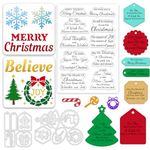 ORIGACH Merry Christmas Wishes Clear Stamps Cutting Dies Stencils Set, Silicone Stamps Metal Die Cut and PET Stencil Template with Christmas Elements for Card Making Scrapbooking DIY Crafting