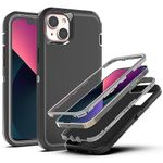 YmhxcY for iPhone 13 Case iPhone 14 Case Shockproof Dropproof Dust-Proof Drop Proof 3-Layer Durable Phone Case Heavy Duty Protection Phone Case Cover for iPhone 13/14 6.1"-Black/Grey