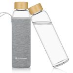 flintronic Glass Water Bottle, 550ml Borosilicate Water Bottle for Hot Cold Drinks, Leak Proof Glass Bottle with Protective Sleeves, Bamboo Lid Drink Bottle for Home Travel Sport (BPA-Free)