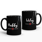 Gift Arcadia Set of 2 Ceramic Coffee Mug for Husband & Wife Series| Shiny Black Tea Cup Set with Handle for Hubby & Wifey & Couples| Microwave & Dishwasher 325ml Capacity Milk Cups.Black (A312)