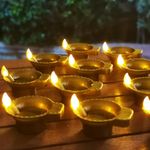 12 Pcs Diwali Diyas Lamp Decorations, Diwali Gold Led Water Sense Lights, Waterproof Flameless Oil Lamp Shape Tea Lights, Diwali Decorations for Home Indian Temples Pooja Housewarming Return Gift