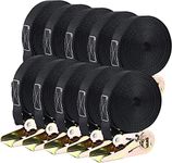 10 Pack Lashing Ratchet Tie Down Tensioning Belts, 6m Long 25mm Tensioning Belts with Adjustable Lashing Belts Tensile Strength 800 kg, for Load Securing (Black)