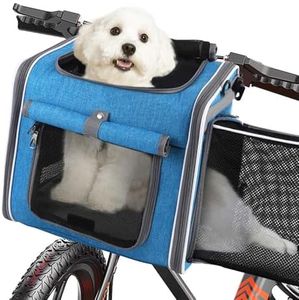 Dog Bike Basket, Dog Bicycle Carriers for Handlebar, Expandable Ventilated Pet Travel Backpack, Foldable Soft-Sided Pet Carrier for Small Medium Cats and Dogs