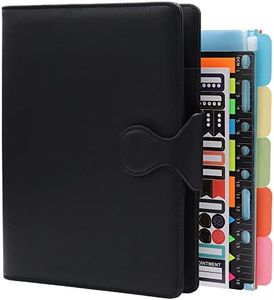 HXRTANGS PU Leather Notebook A5, 6-Ring Binder Journal Refillable Business Notebook, Personal Planner Organizer with Pockets/Pen Holder/Accessories/Lined Paper 160 Pages, Black