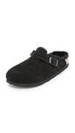 Birkenstock Boston Black with Black Shearling Suede Clogs 42 N (US Women's 11-11.5)