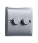 Double Dimmer Switch for Lights Brushed Steel | VELTZ Pro | 2 Gang 2 Way 400W x2 | Slim Curved Round Edge Design | Wall Electrical Power Switched