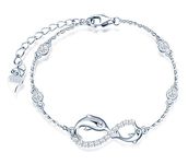 INFINIONLY Women's Girl's 925 sterling silver Bracelet, Cute dolphin infinity symbol bracelet, Inlaid zircon, silver, Christmas Valentine's Day and Birthday gift